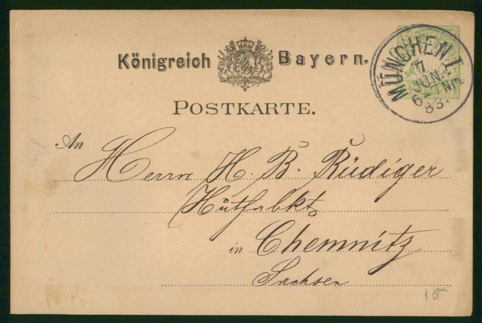 Mayfairstamps Germany 1883 Munchen To Chemnitz Postcard Wwp_51339