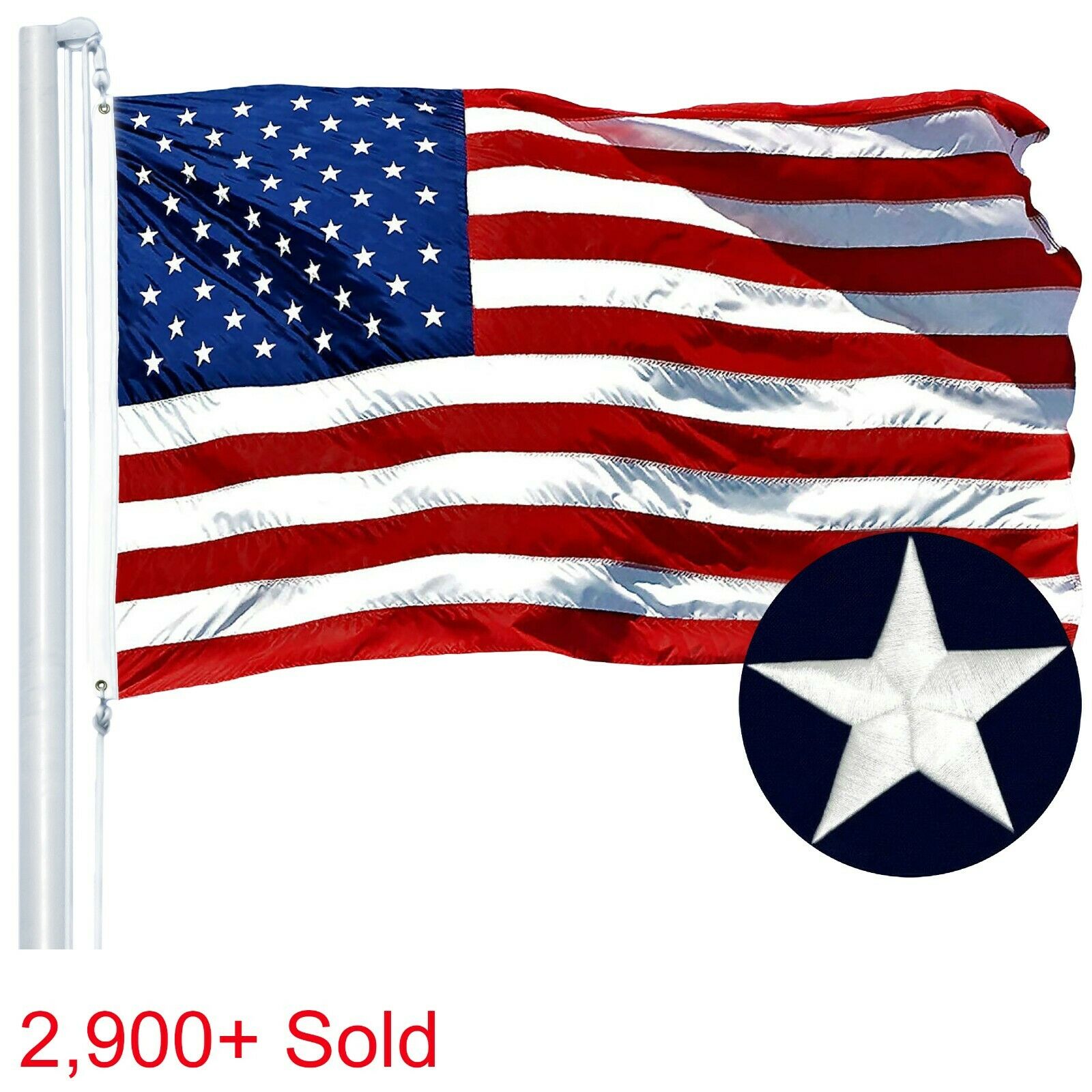 4'x6' Ft, American Flag Us Usa | Embroidered Stars, Sewn Stripes, Brass Grommets