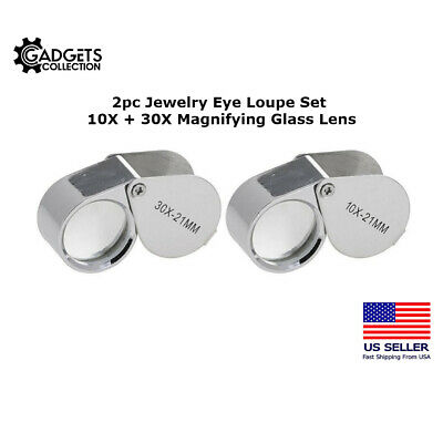 2-pack 10x + 30x Jewelers Jewelry Eye Loupe Set Optical Magnifying Glass Lens