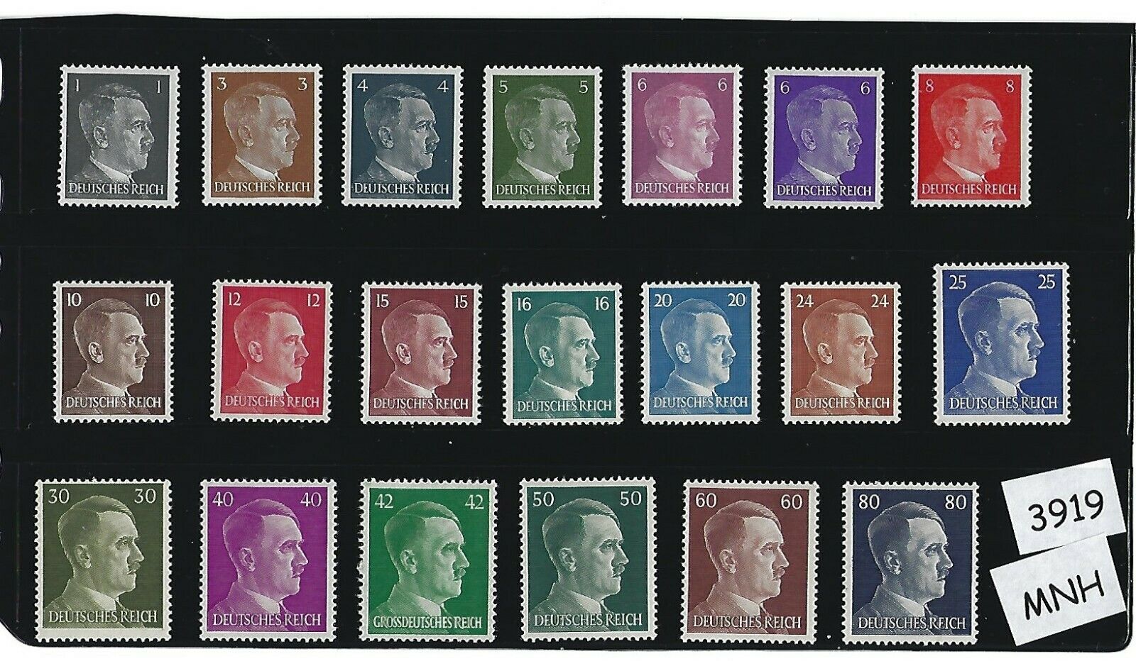 Mnh Stamp Set / 20 Adolph Hitler Stamps / Third Reich / Wwii Germany / 1941-1944
