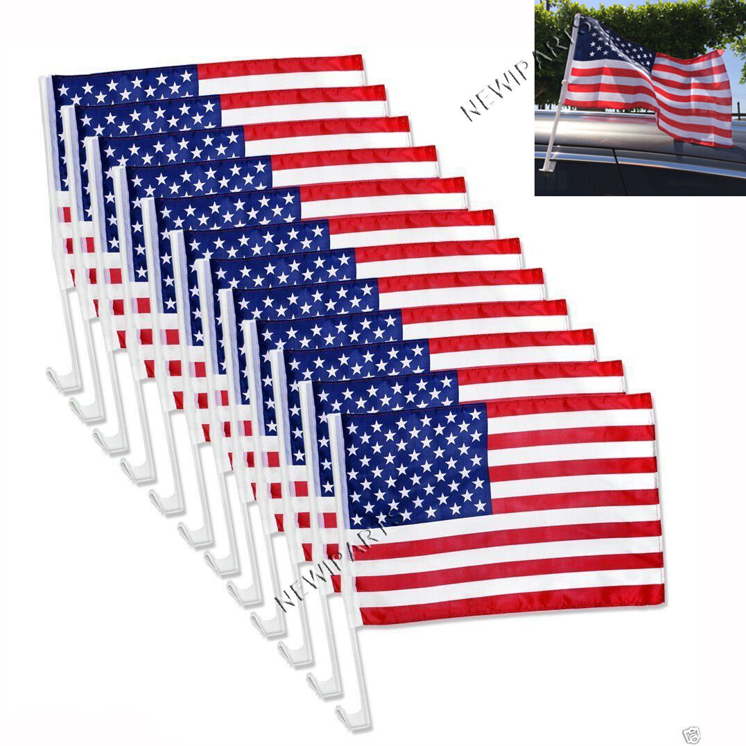 12 Pack Usa American Car Flag Patriotic Car Truck Window Clip Flag 18"x12"